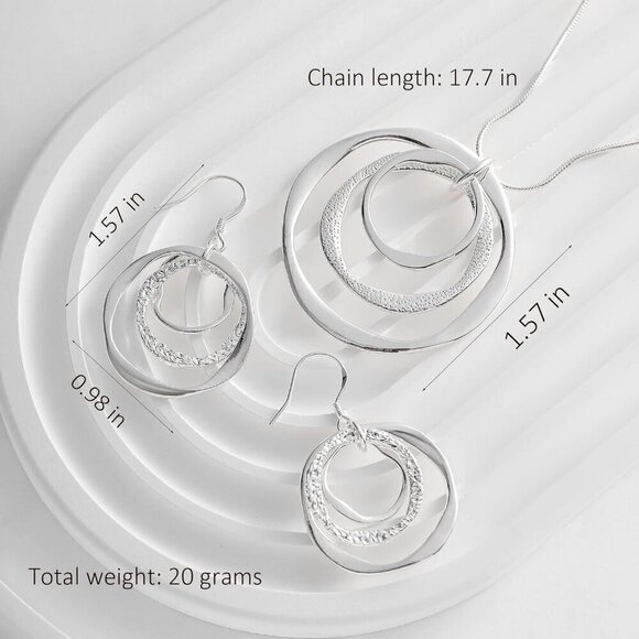 Silver Hoop Earrings Necklace Set Women Silver Hypoallergenic Jewelry Gift - Picture 3 of 7